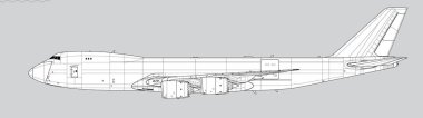 Boeing 747-8 Kargo Gemisi. Uzun menzilli kargo uçaklarının vektör çizimi. Yan görüş. Resim ve bilgi grafikleri için resim.