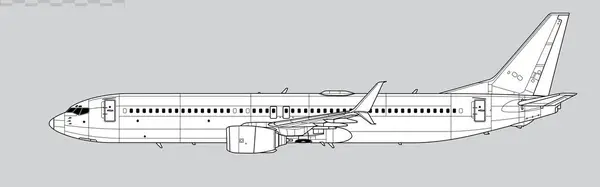 Boeing 737-900 Yeni Nesil. Dar gövdeli yolcu uçağının vektör çizimi. Yan görüş. Resim ve bilgi grafikleri için resim.