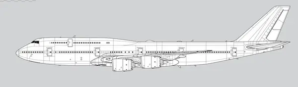 Boeing 747-8. Uzun menzilli, geniş gövdeli yolcu uçağının vektör çizimi. Yan görüş. Resim ve bilgi grafikleri için resim.
