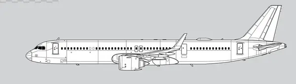 Airbus A321 NEO. Dar gövdeli yolcu uçağının vektör çizimi. Yan görüş. Resim ve bilgi grafikleri için resim.