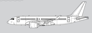 Bombacı CS100. Airbus 220. Kısa menzilli, yolcu jet uçağının vektör çizimi. Yan görüş. Resim ve bilgi grafikleri için resim.