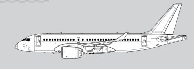 Bombardier CS100. Airbus 220. Vector drawing of short-range, passenger jet airliner. Side view. Image for illustration and infographics. clipart