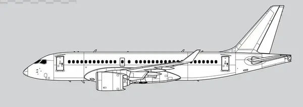 Bombacı CS100. Airbus 220. Kısa menzilli, yolcu jet uçağının vektör çizimi. Yan görüş. Resim ve bilgi grafikleri için resim.