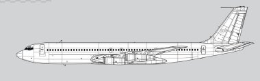 Boeing 707-320. Vector drawing of long-range passenger jet airliner. Side view. Image for illustration and infographics.