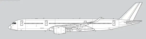 Airbus A350-900. Uzun menzilli, yolcu jet uçağının vektör çizimi. Yan görüş. Resim ve bilgi grafikleri için resim.