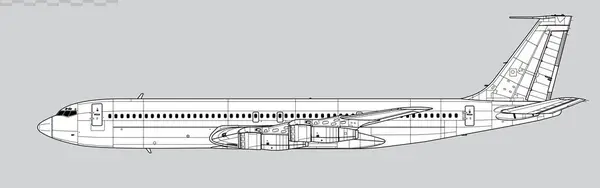 Boeing 707-320. Vector drawing of long-range passenger jet airliner. Side view. Image for illustration and infographics.