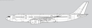 Airbus A330-200. Uzun menzilli yolcu uçağının vektör çizimi. Yan görüş. Resim ve bilgi grafikleri için resim.
