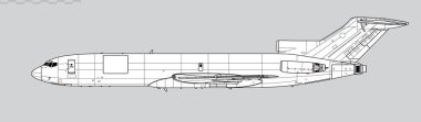 Boeing 727-200F kargo gemisi. Dar gövdeli kargo uçaklarının vektör çizimi. Yan görüş. Resim ve bilgi grafikleri için resim.