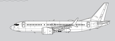 Boeing 737 MAX 7. Dar gövdeli yolcu uçağının vektör çizimi. Yan görüş. Resim ve bilgi grafikleri için resim.