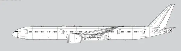 Boeing 777-9. Uzun menzilli, yolcu jet uçağının vektör çizimi. Yan görüş. Resim ve bilgi grafikleri için resim.