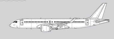 Bombacı CS300. Airbus 220. Kısa menzilli, yolcu jet uçağının vektör çizimi. Yan görüş. Resim ve bilgi grafikleri için resim.