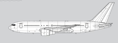 Boeing 767-200ER. Uzun menzilli, yolcu jet uçağının vektör çizimi. Yan görüş. Resim ve bilgi grafikleri için resim.
