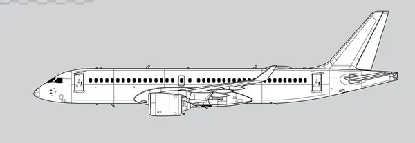 Bombacı CS300. Airbus 220. Kısa menzilli, yolcu jet uçağının vektör çizimi. Yan görüş. Resim ve bilgi grafikleri için resim.