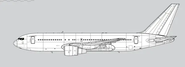 Boeing 767-200ER. Uzun menzilli, yolcu jet uçağının vektör çizimi. Yan görüş. Resim ve bilgi grafikleri için resim.