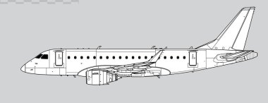 Embraer E-170. Bölgesel yolcu jet uçağının vektör çizimi. Yan görüş. Resim ve bilgi grafikleri için resim.