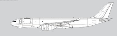 Airbus A330-200F Şilebi. Geniş gövdeli kargo uçaklarının vektör çizimi. Yan görüş. Resim ve bilgi grafikleri için resim.