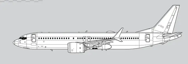 Boeing 737 MAX-8. Dar gövdeli uçağın vektör çizimi. Yan görüş. Resim ve bilgi grafikleri için resim.