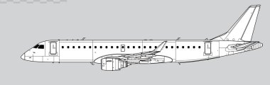 Embraer E-190. Bölgesel uçağın vektör çizimi. Yan görüş. Resim ve bilgi grafikleri için resim.