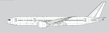 Boeing 777-8. Geniş gövdeli jet uçağının vektör çizimi. Yan görüş. Resim ve bilgi grafikleri için resim.