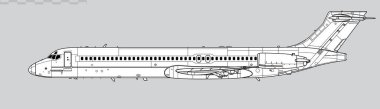 McDonnell Douglas MD-87. Dar gövdeli orta menzilli uçağın vektör çizimi. Yan görüş. Resim ve bilgi grafikleri için resim.