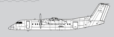 De Havilland Kanada Dash 8, DHC-8-300. Turboprop bölgesel uçağın vektör çizimi. Yan görüş. Resim ve bilgi grafikleri için resim.