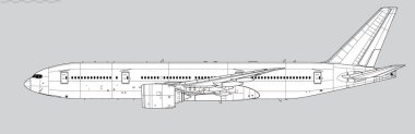 Boeing 777-200ER. Geniş gövdeli jet uçağının vektör çizimi. Yan görüş. Resim ve bilgi grafikleri için resim.