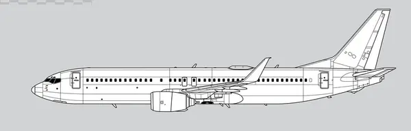 Boeing 737-800 Yeni Nesil. Dar gövdeli jet uçağının vektör çizimi. Yan görüş. Resim ve bilgi grafikleri için resim.