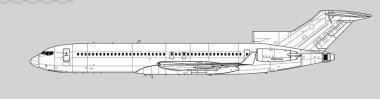 Boeing 727-200 Süper 27. Orta menzilli jet uçağının vektör çizimi. Yan görüş. Resim ve bilgi grafikleri için resim.