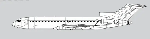 Boeing 727-200 Süper 27. Orta menzilli jet uçağının vektör çizimi. Yan görüş. Resim ve bilgi grafikleri için resim.