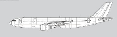 Airbus A300-600. Geniş gövdeli uçağın vektör çizimi. Yan görüş. Resim ve bilgi grafikleri için resim.