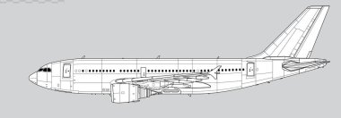Airbus A310-300. Geniş gövdeli jet uçağının vektör çizimi. Yan görüş. Resim ve bilgi grafikleri için resim.