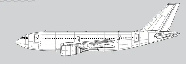 Airbus A310-300. Geniş gövdeli jet uçağının vektör çizimi. Yan görüş. Resim ve bilgi grafikleri için resim.