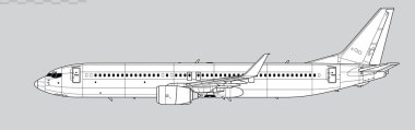 Boeing 737-900ER Gelecek Nesil. Dar gövdeli yolcu uçağının vektör çizimi. Yan görüş. Resim ve bilgi grafikleri için resim.