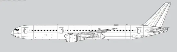 Boeing 767-400ER. Uzun menzilli, yolcu jet uçağının vektör çizimi. Yan görüş. Resim ve bilgi grafikleri için resim.