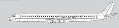 Douglas DC-8-61. Uzun menzilli dar gövdeli jet uçağının vektör çizimi. Yan görüş. Resim ve bilgi grafikleri için resim.