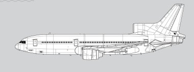 Lockheed L-1011-500 TriStar. Geniş gövdenin vektör çizimi, yolcu uçağı. Yan görüş. Resim ve bilgi grafikleri için resim.