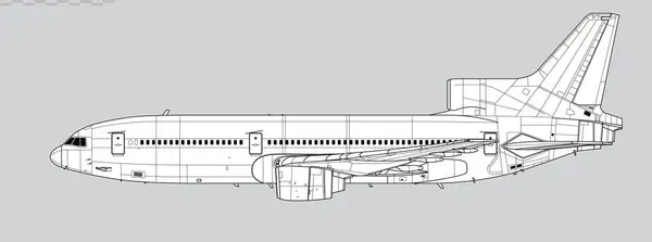 Lockheed L-1011-500 TriStar. Geniş gövdenin vektör çizimi, yolcu uçağı. Yan görüş. Resim ve bilgi grafikleri için resim.