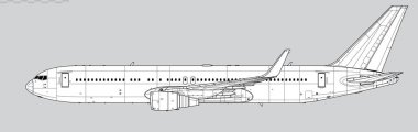 Boeing 767-300ER. Uzun menzilli, yolcu uçağının vektör çizimi. Yan görüş. Resim ve bilgi grafikleri için resim.