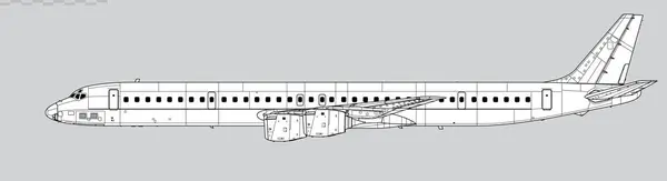 Douglas DC-8-71 Süper 70. Uzun menzilli jet uçağının vektör çizimi. Yan görüş. Resim ve bilgi grafikleri için resim.