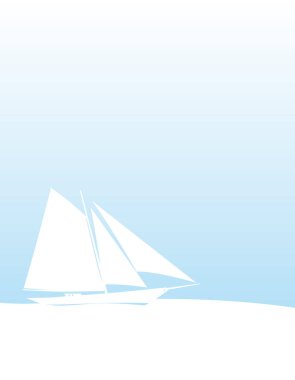 Mavi gökyüzüne doğru yelken açar. Yelkenli yat. Rüzgâr. Deniz. Baskı, poster ve çizimler için vektör resmi.