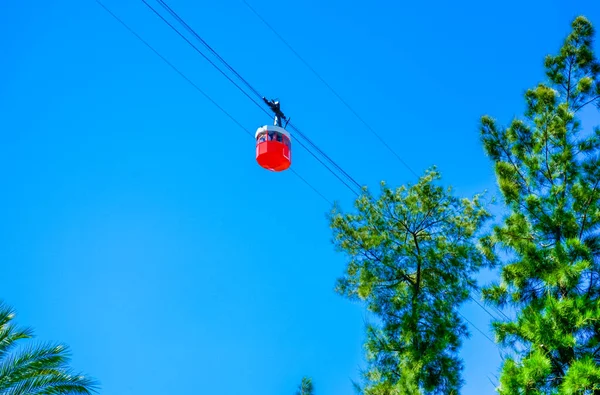 Red Trolley Cable Car Blue Sky Barcelona Spain — Stock Photo, Image
