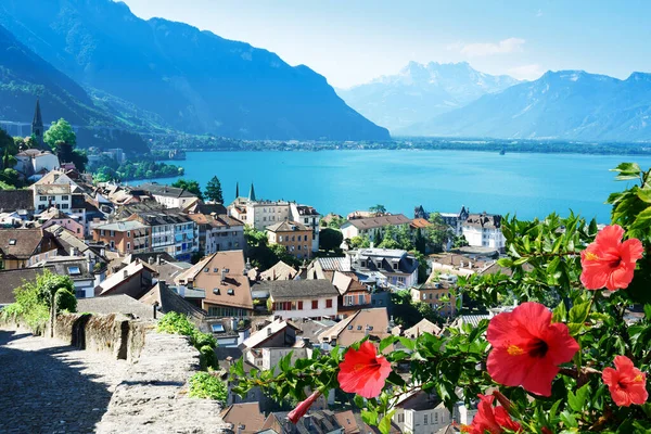 Sviçre Nin Montreux Kentindeki Eski Şehir Manzarası — Stok fotoğraf