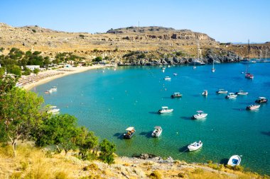 Lindos plajı manzarası, Rhodes