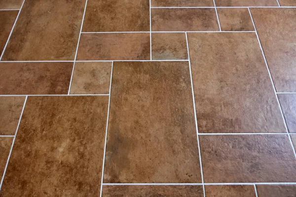 Newly Laid Italian Terracotta Brown Floor Tiles Finished Grey Grouting — Stock Photo, Image