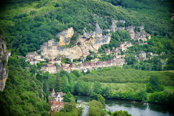 stock image Village of Roque Gageac in the Dordogne, France. Taken from Les Jardins de Marqueyssac