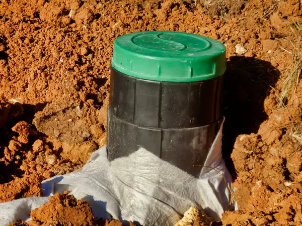 stock image Inspection chamber installed as part of a sand and gravel filter bed