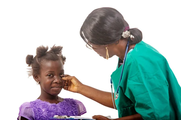 Uma Bela Enfermeira Óculos Sobre Fundo Branco Consultar Paciente — Fotografia de Stock