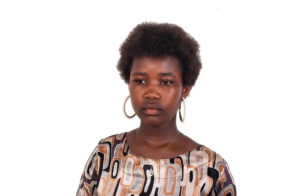 Portrait Young African Woman Standing Looking Camera White Background — Stock Photo, Image
