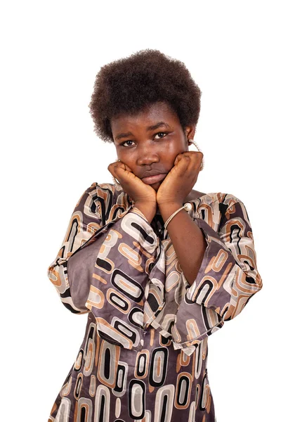 Beautiful Young Girl Afro Standing White Background Looking Away Sad — Stock Photo, Image