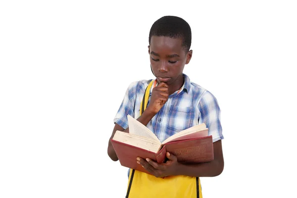 Teenager Shirt Standing White Background Reading Book While Thinking Stock Image